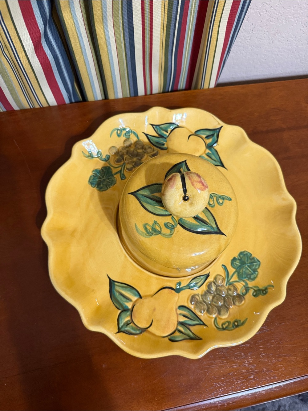 California Pottery 2005 Platter Tray Round Fruits Yellow Glazed 12 inch - Picture 10 of 10